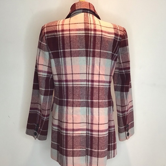 7 For All Mankind Double Breasted maroon/burgundy plaid wool blend blazer M NWT - Picture 3 of 12